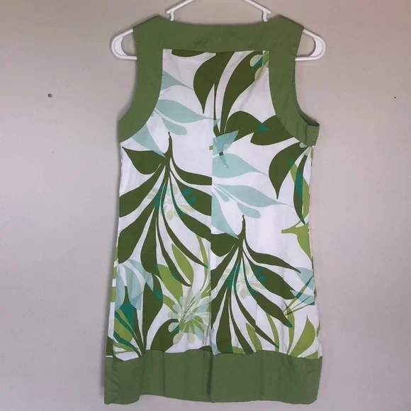 2/$15 XOXO - Green White Tropical Leaf Print Sleeveless Mini Dress Size 5 - Picture 5 of 5